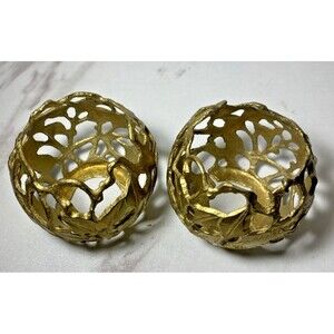 VTG Pair of Brutalist MCM Style Solid Metal Votive Candle Holder Honeycomb Style
